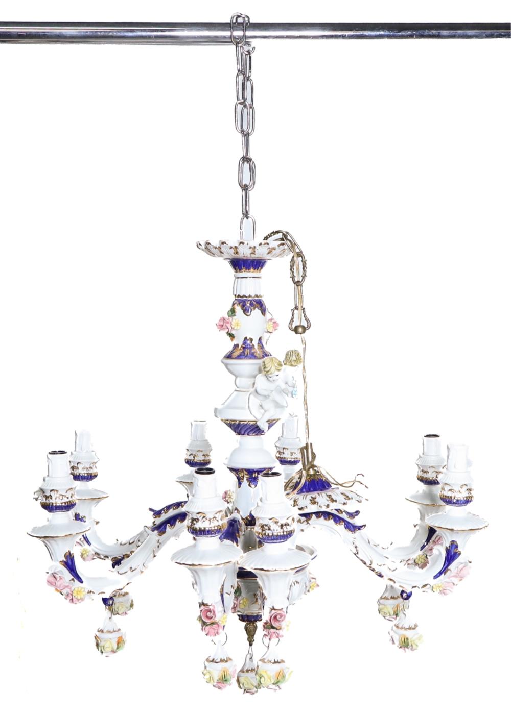 Appraisal: CAPODIMONTE LIGHT PORCELAIN CHANDELIERCapodimonte eight light porcelain chandelier white ground