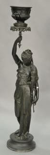 Appraisal: Bronze classical figure with metal pot late th century ht