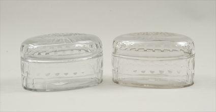 Appraisal: Pair of Anglo-Irish Cut Glass Oval Covered Boxes x in