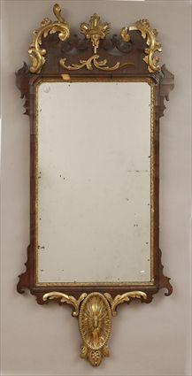 Appraisal: George III-Style Mahogany and Parcel-Gilt Wall Mirror x in