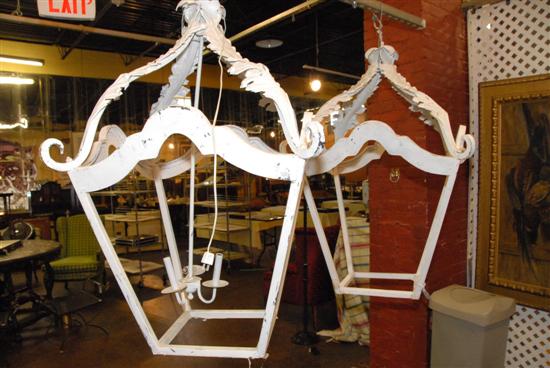 Appraisal: PAIR MASSIVE WROUGHT IRON WHITE PAINTED LANTERNS X X