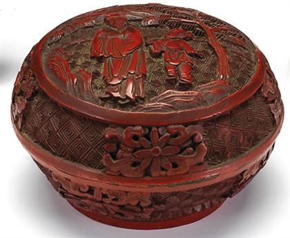 Appraisal: Chinese red cinnabar lacquer box early th century Of domed