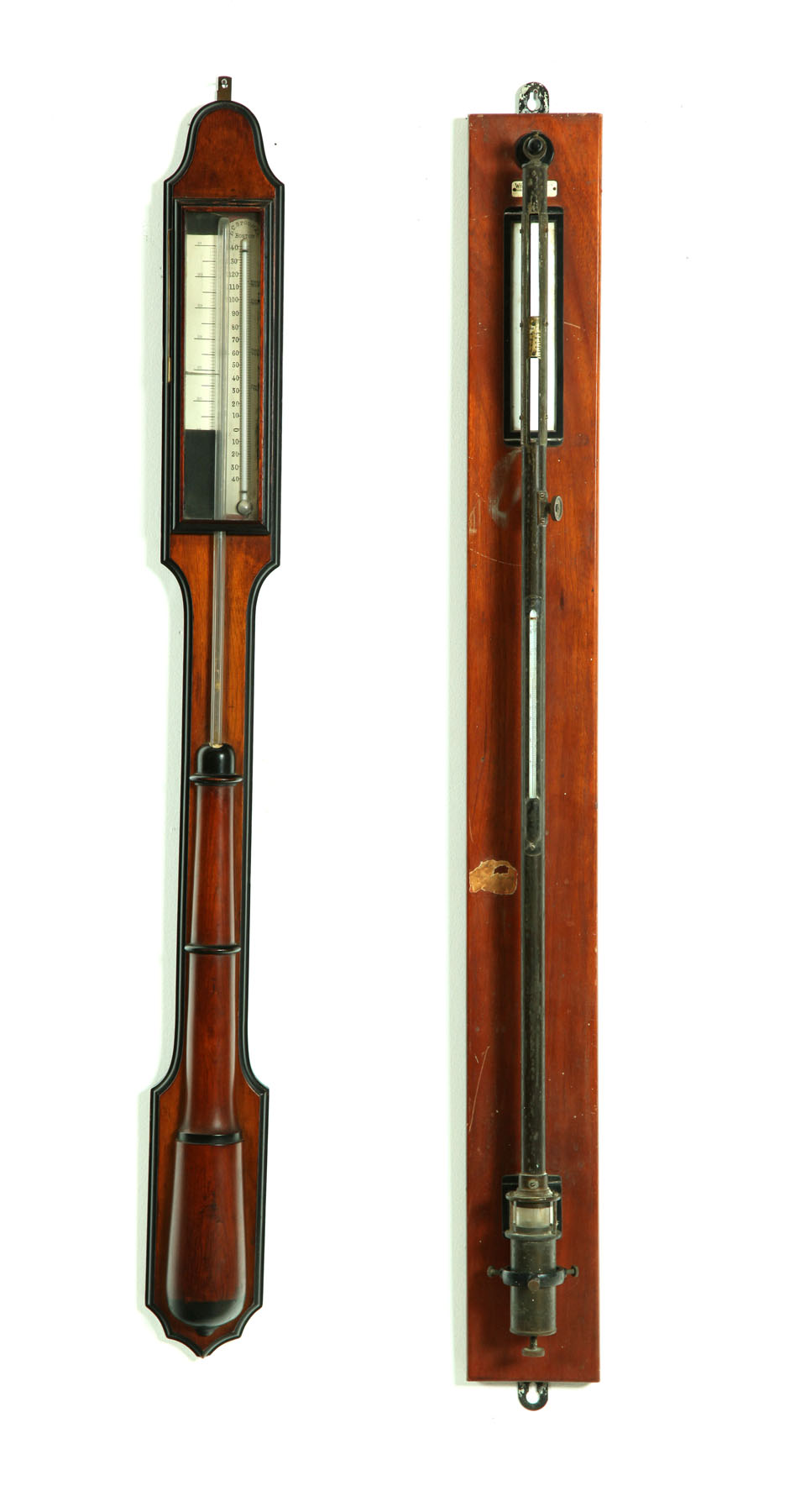 Appraisal: TWO BAROMETERS American th- th century walnut Stick barometers One