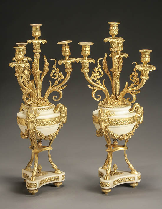 Appraisal: Pair of Louis XV Style Ormolu and Marble Urn-Form Four-Light