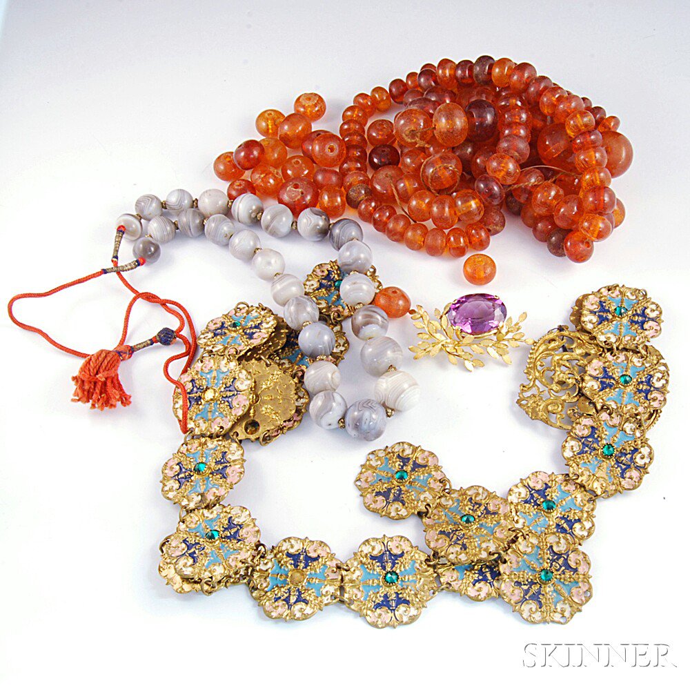 Appraisal: Small Group of Costume Jewelry two beaded necklaces an enamel