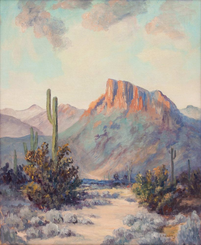 Appraisal: A Harding Southwestern Landscape with Catcus A Harding Southwestern Landscape