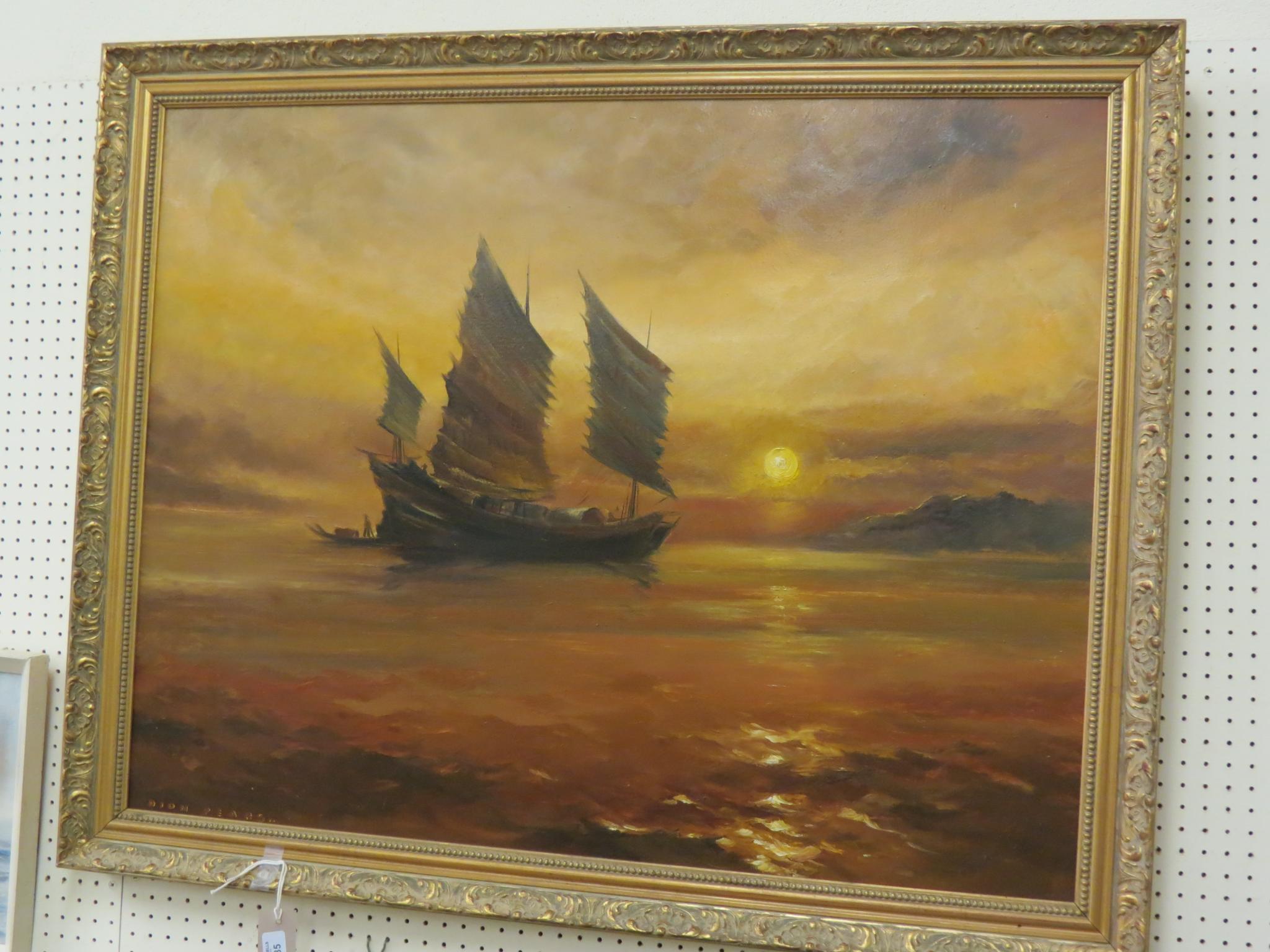 Appraisal: Dion Pears - oil on canvas Chinese sailing vessel signed