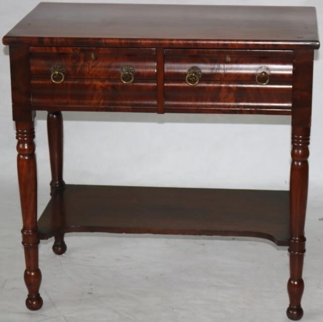 Appraisal: CA AMERICAN EMPIRE STYLE SERVING STAND CROTCH MAHOGANY VENEER TURNED