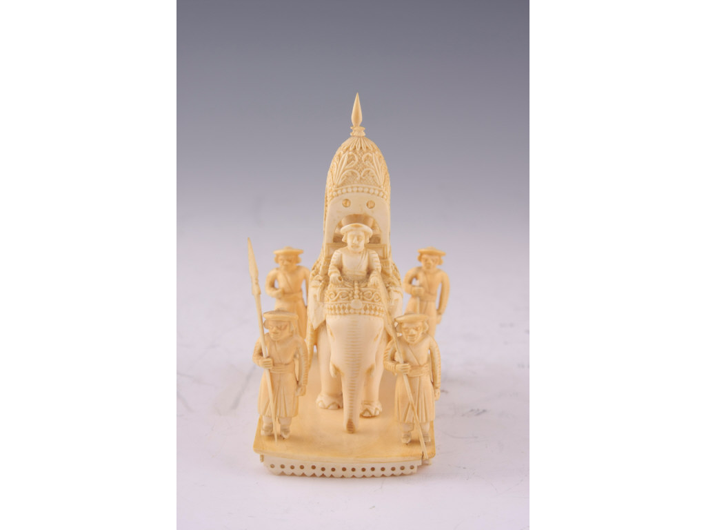 Appraisal: Antique Asian Ivory War Elephant Grouping consisting of two dignitaries