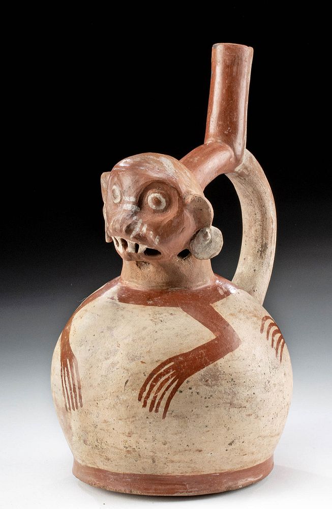 Appraisal: Moche Bichrome Whistle Stirrup Monkey Form ex-Museum Pre-Columbian North Coast