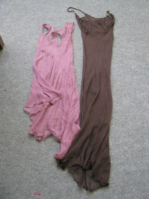 Appraisal: A pink chiffon shift dress and another of brown silk