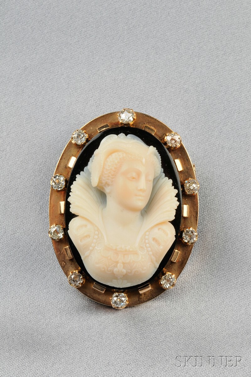 Appraisal: Antique kt Gold and Hardstone Cameo Brooch depicting a lady