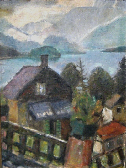 Appraisal: Judy Cassab born House at the Lake oil on canvas