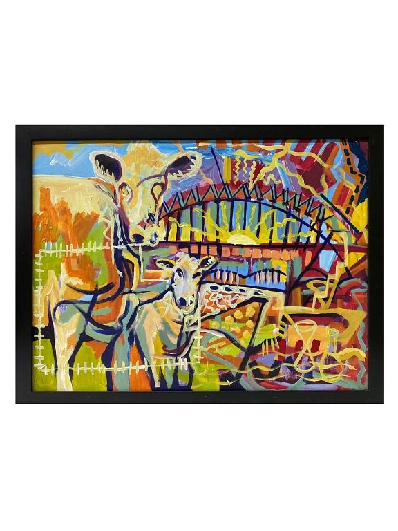 Appraisal: Unknown Artist Abstracted cows Unknown Artist Abstracted cows in a