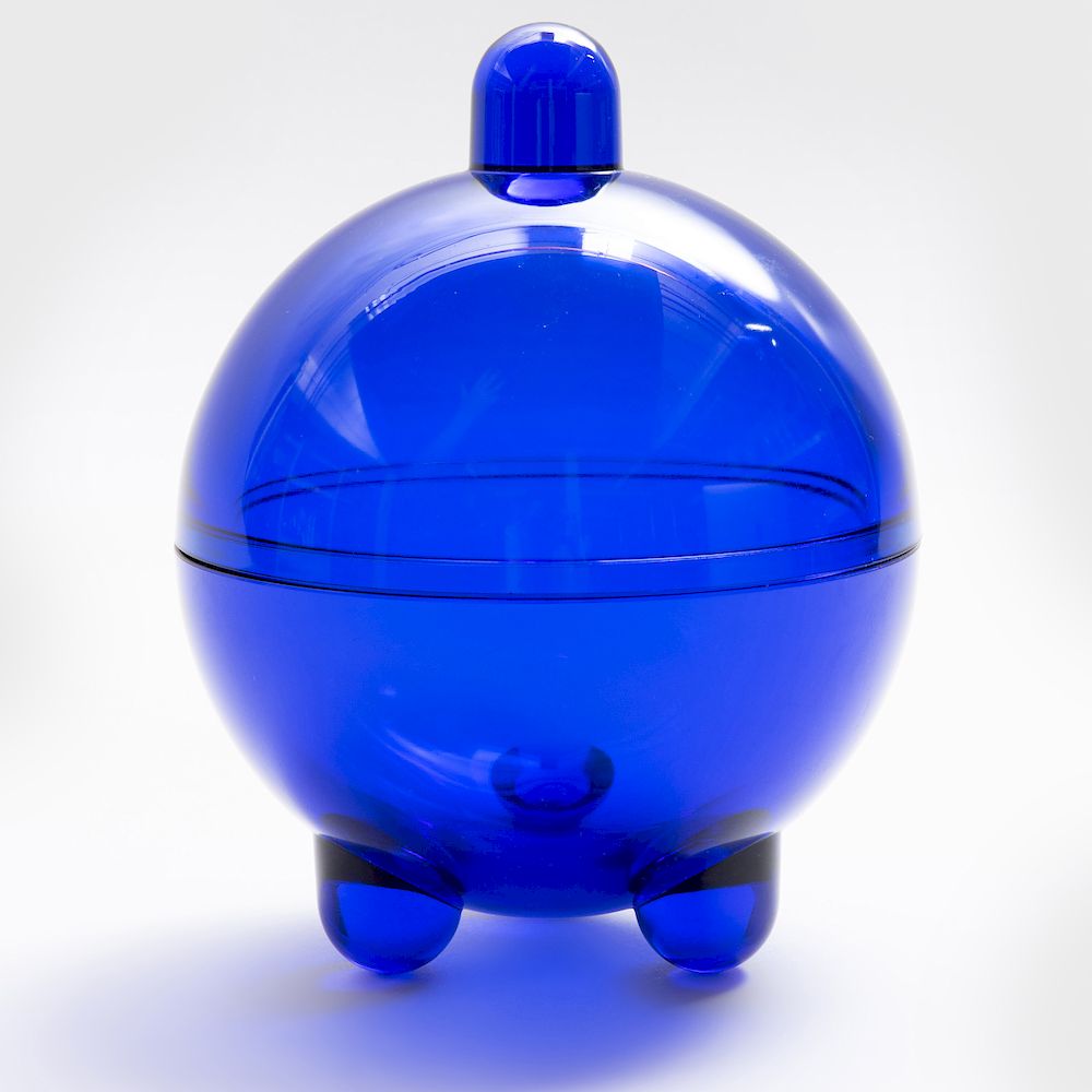 Appraisal: V Nason Co Modernist Cobalt Blue Glass Covered Candy Dish