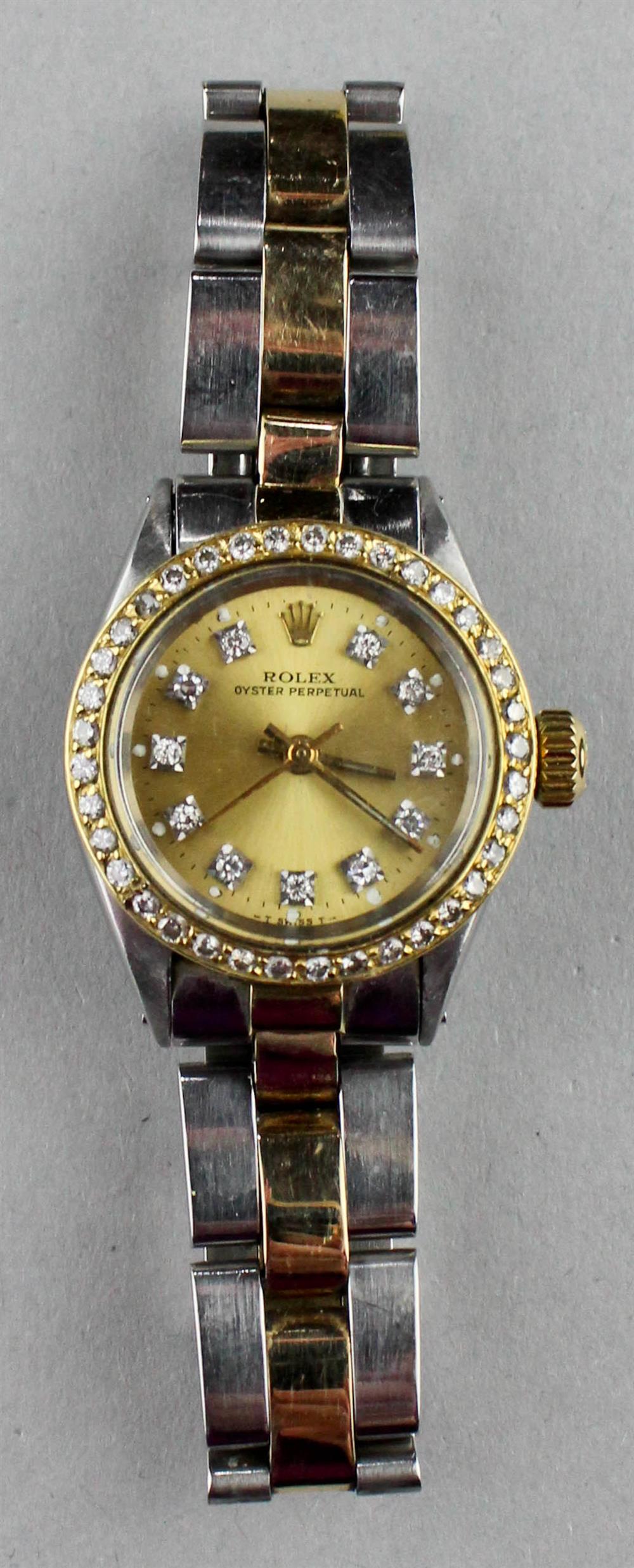 Appraisal: ROLEX LADY'S STAINLESS STEEL GOLD AND DIAMOND OYSTER PERPETUAL WRISTWATCH