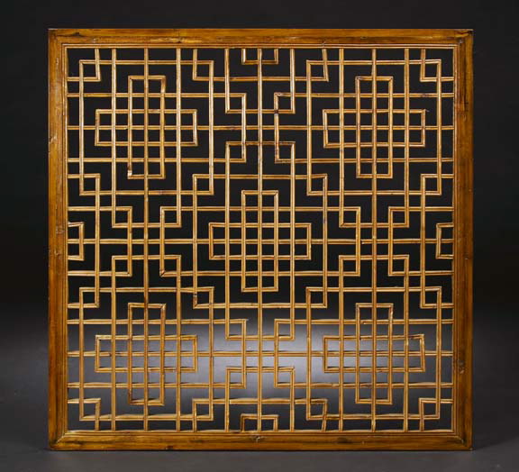 Appraisal: Intricate Chinese Framed Window Shutter th century now mounted in