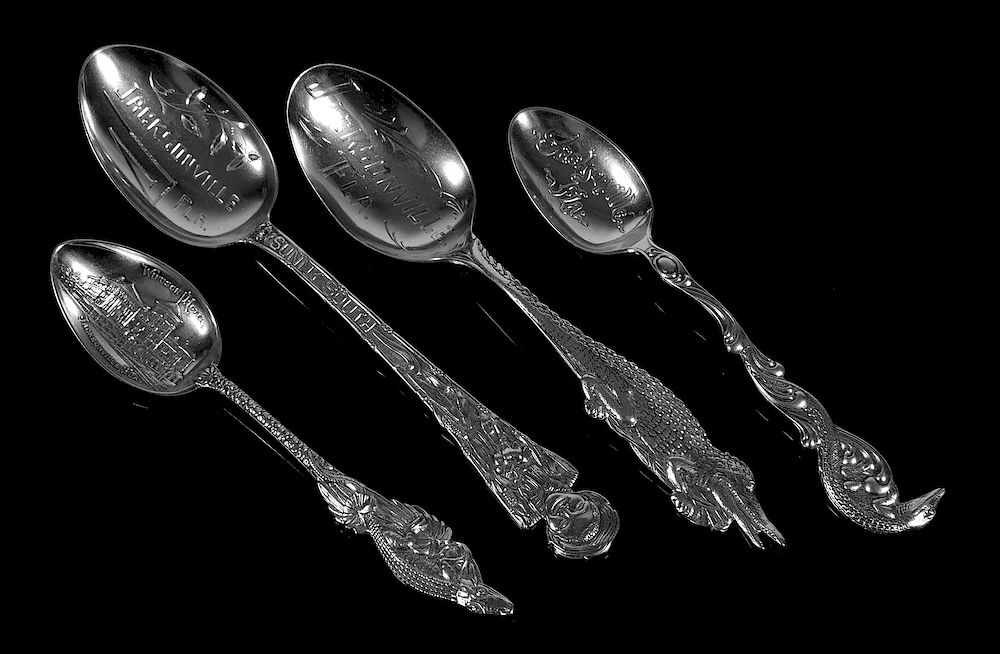 Appraisal: JACKSONVILLE Sterling Souvenir Spoons Four antique sterling silver souvenir spoons