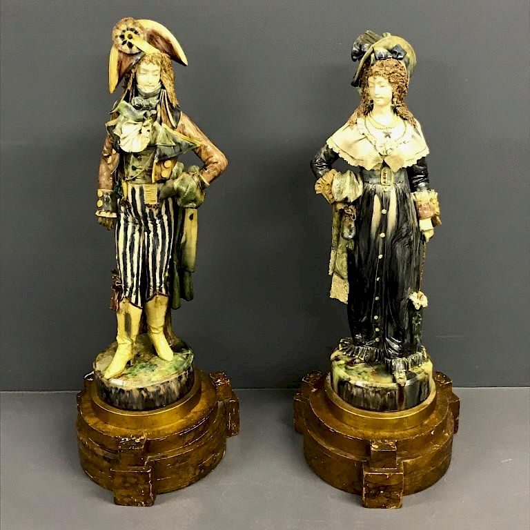 Appraisal: Eugene Ladreyt Two Majolica Figures Eugene Ladreyt French - two