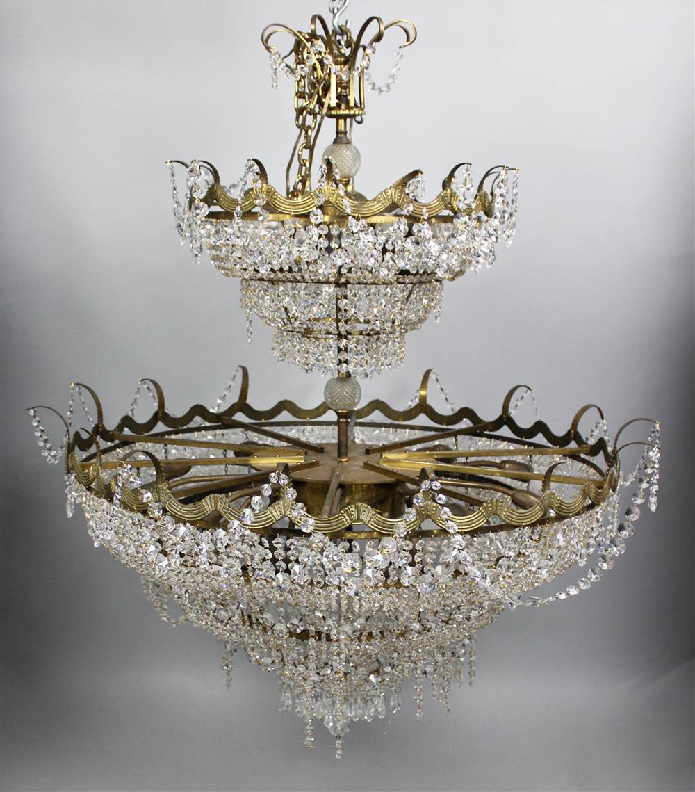 Appraisal: TWO-LEVEL CUT CRYSTAL BASKET STYLE CHANDELIER the upper lighted level