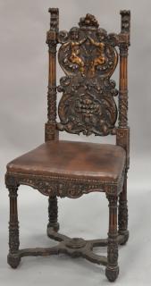 Appraisal: Continental style carved walnut side chair with cherubs Continental style