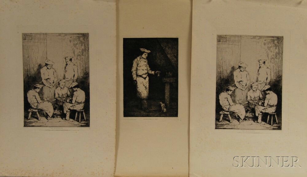 Appraisal: After Th odule Ribot French Three Unframed Prints Le d