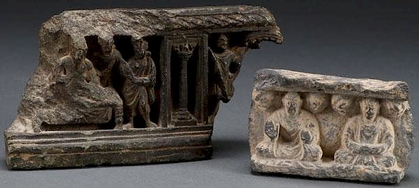 Appraisal: A PAIR OF INDO-PERSIAN CARVED STONE STELES A PAIR OF