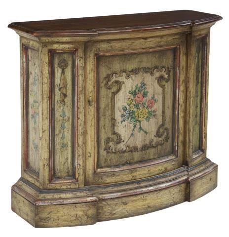 Appraisal: Paint decorated console cabinet th c walnut top over shaped