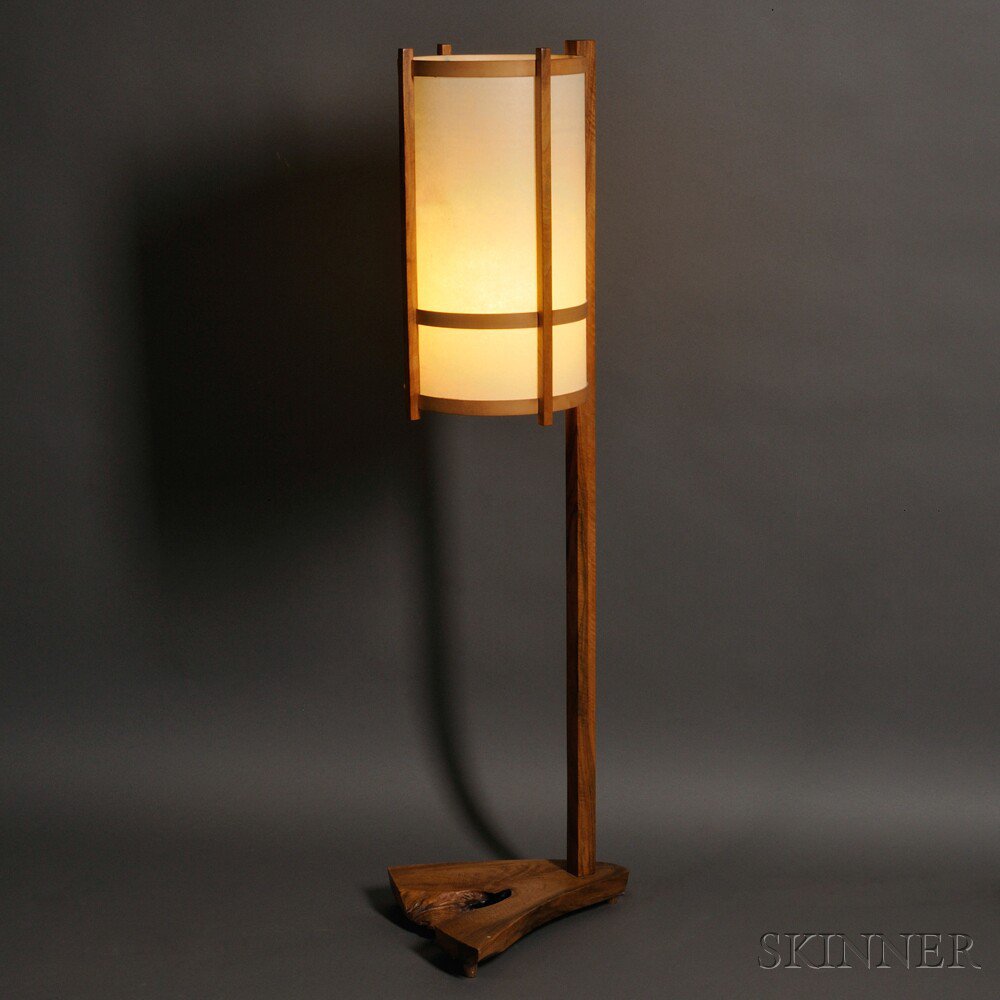 Appraisal: George Nakashima Floor Lamp Walnut parchment and possibly holly New