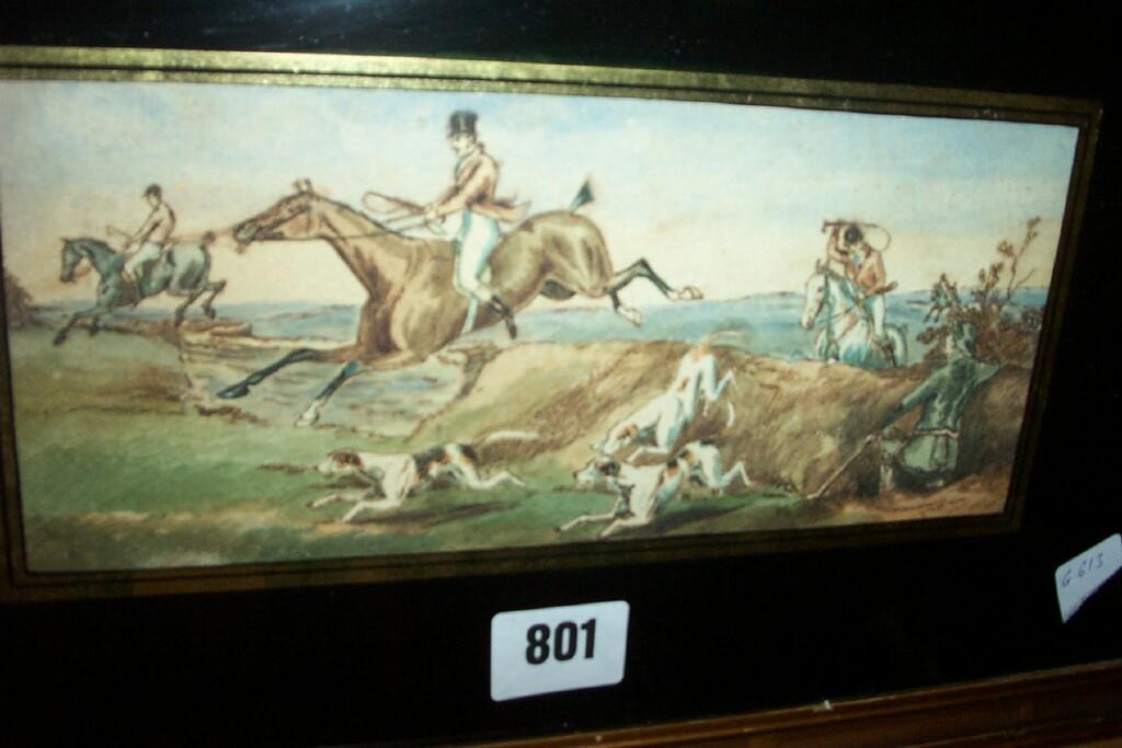 Appraisal: An early th century watercolour of huntsman and hounds clearing