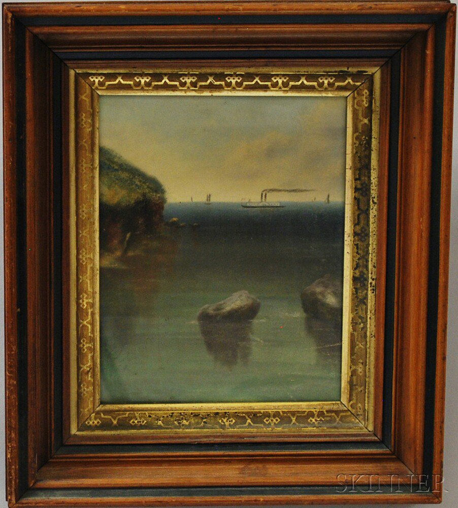 Appraisal: American School th Century Riverscape with Paddleboat Unsigned Pastel on