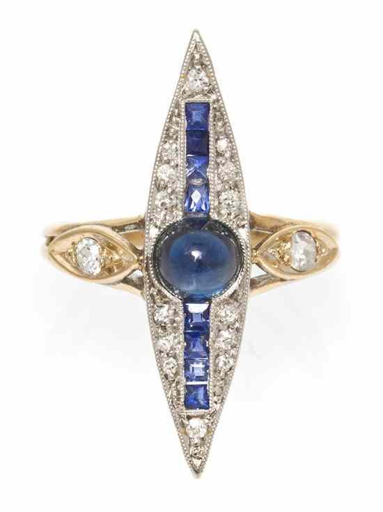 Appraisal: An Edwardian Platinum Topped Yellow Gold Sapphire and Diamond Ring