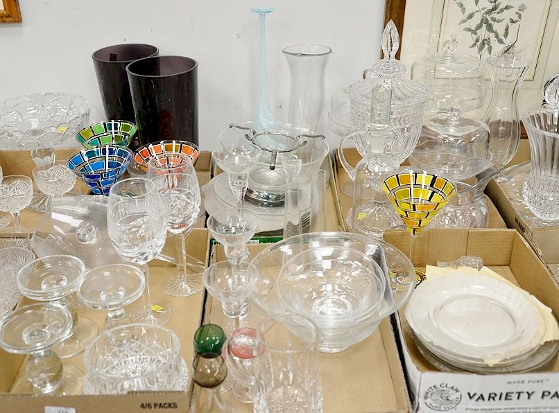 Appraisal: Six tray lots of crystal and glass wine glasses plates