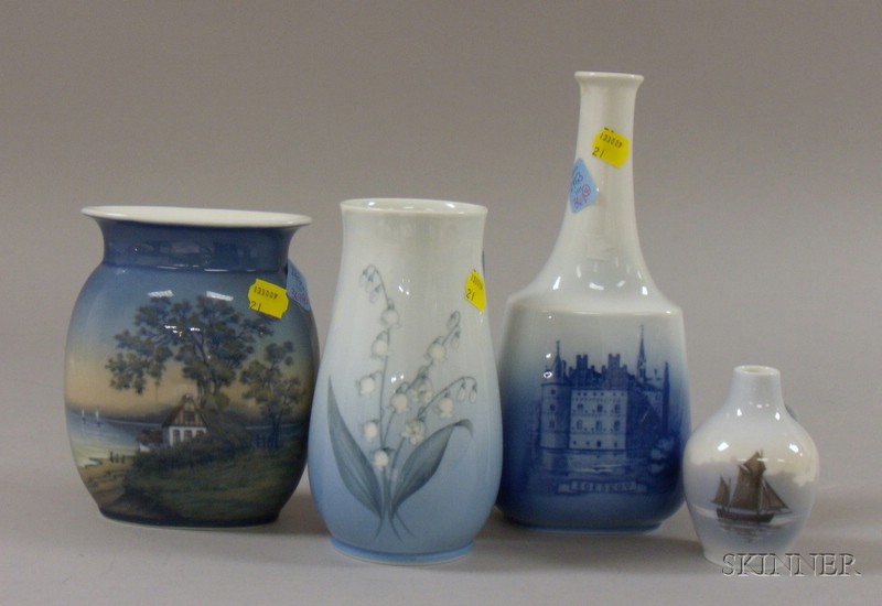 Appraisal: Four Blue and White Porcelain Vases Denmark a bottle-form Royal