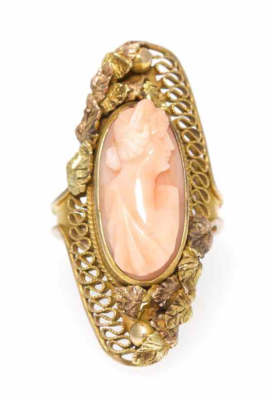 Appraisal: A Karat Yellow Gold and Coral Cameo Ring containing one