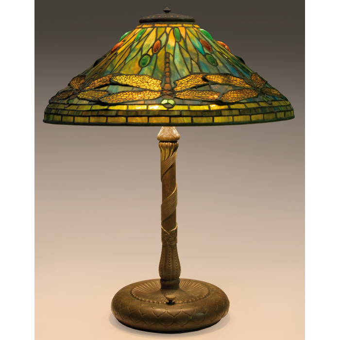 Appraisal: Exceptional Tiffany Studios lamp decorated bronze base supporting a large