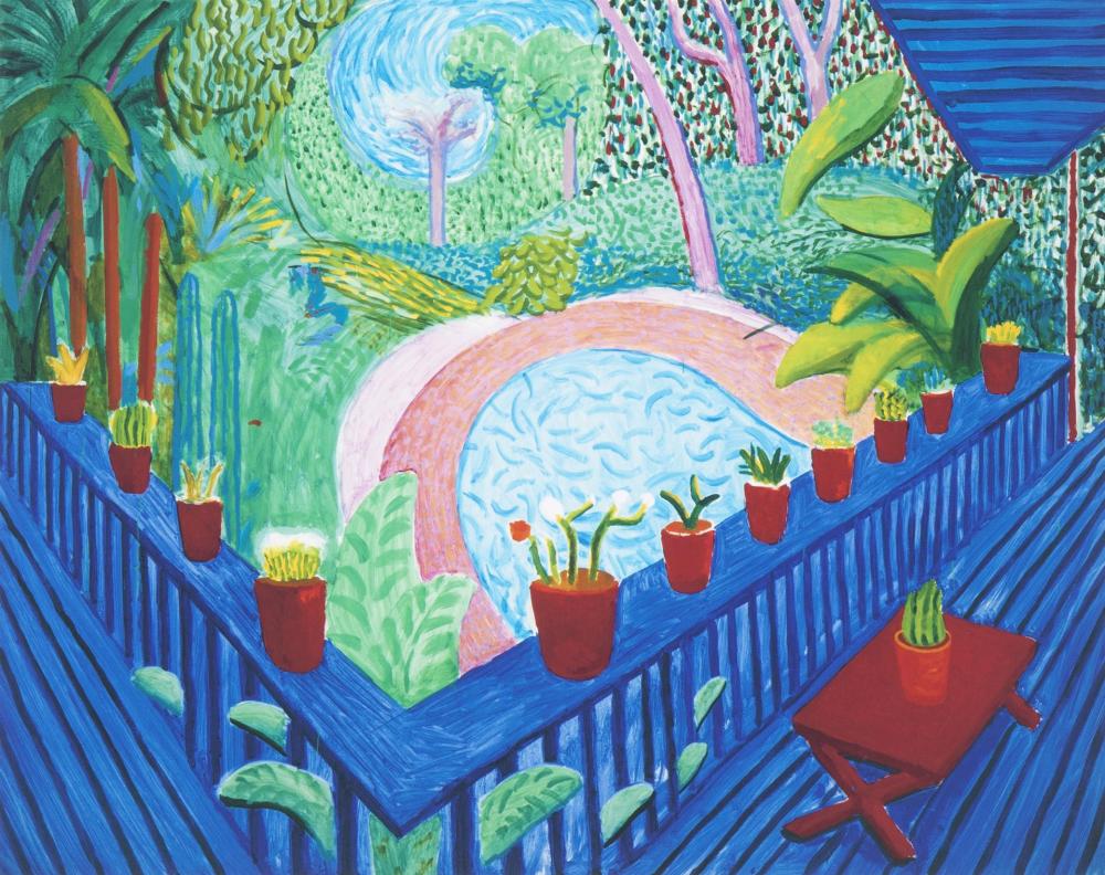 Appraisal: David Hockney b British Red Pots in the Garden -