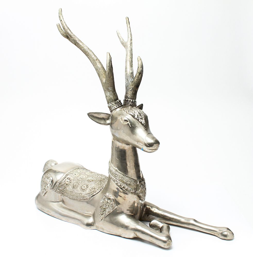 Appraisal: Recumbent Deer w Antlers Cast Aluminum Sculpture Recumbent deer sculpture