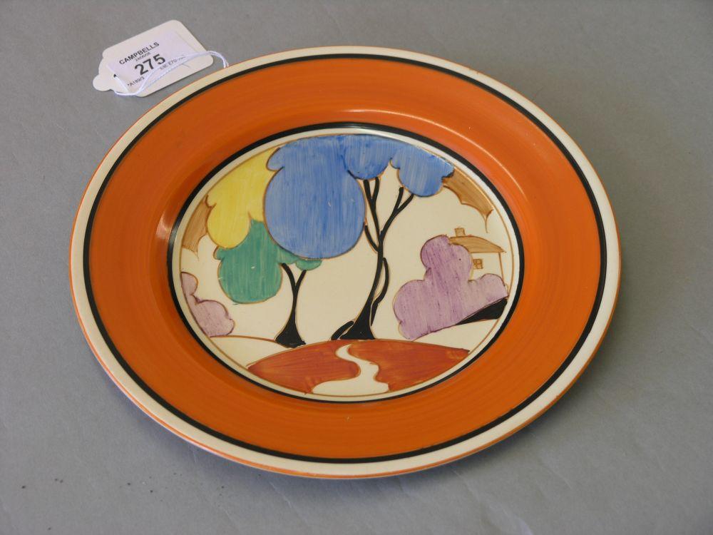 Appraisal: A Clarice Cliff plate design of a house and stylised