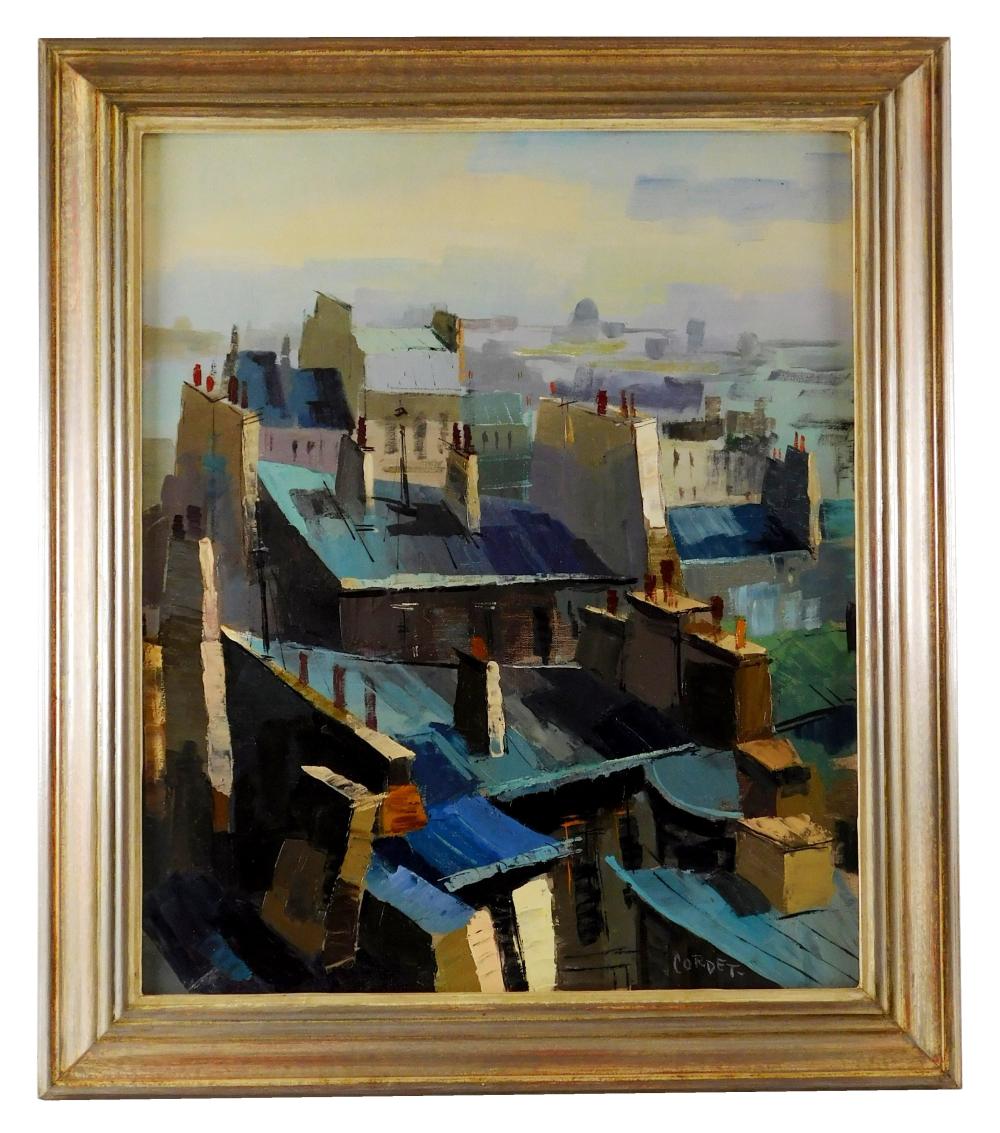 Appraisal: Roofs of Paris oil on canvas signed Cordet at lower