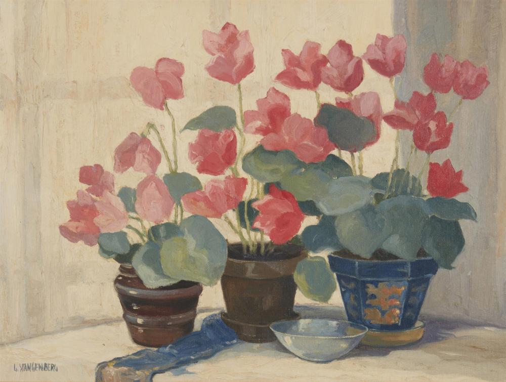 Appraisal: George Spangenberg - Still life with pink flowers Oil on