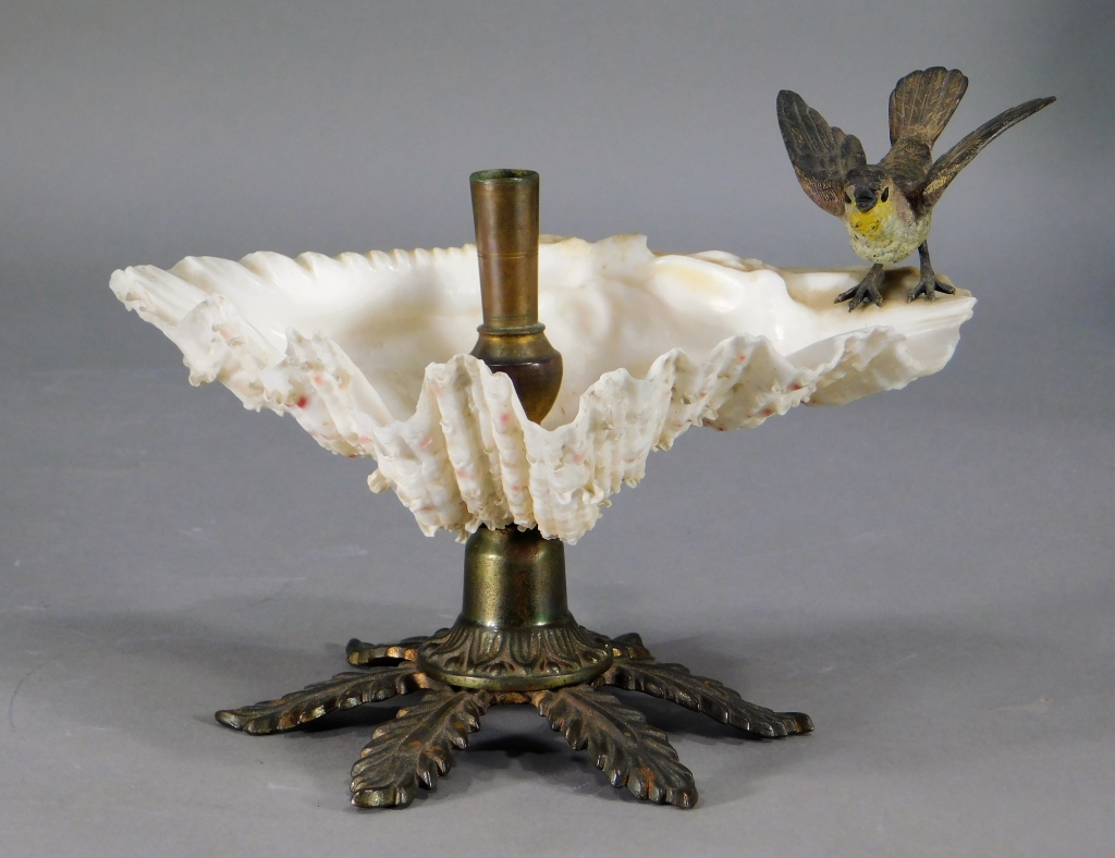 Appraisal: AUSTRIAN VIENNA BRONZE MOUNTED SHELL BIRD INKWELL Austria Early th