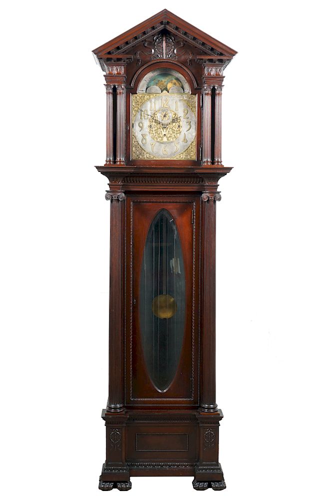 Appraisal: Herschede Mahogany Tall Case Grandfather Clock Herschede tube clock with