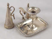 Appraisal: Victorian silver A chamber candlestick with douter Sheffield together with