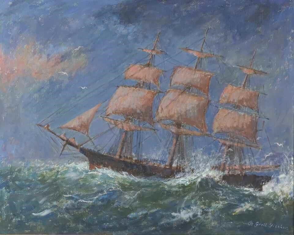 Appraisal: Patricia Groll Fischer th century oil on canvas Clipper Ship