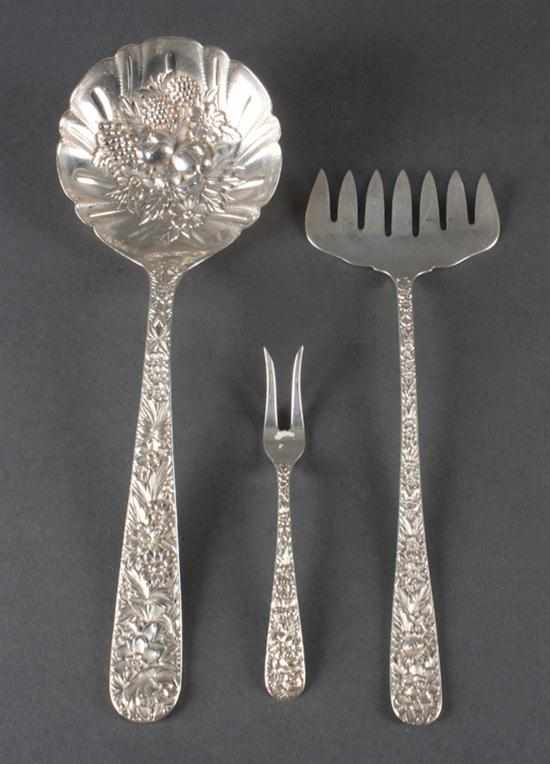 Appraisal: Three American sterling silver serving pieces in the ''Repousse'' pattern