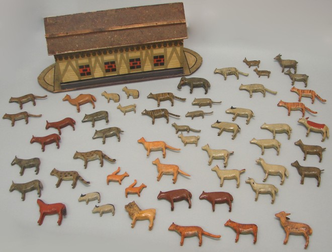 Appraisal: Carved and colorfully painted Noah's ark set includes pairs of