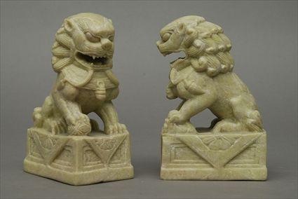 Appraisal: Pair of Chinese Carved Hardstone Fu Dog Figures in x