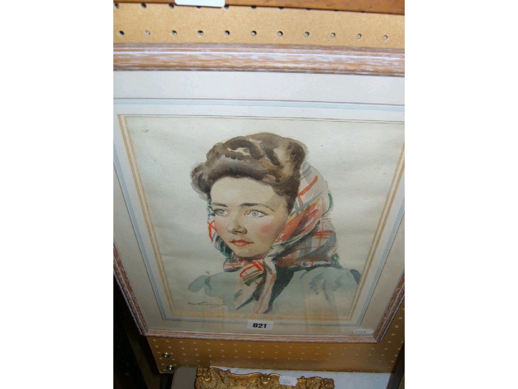 Appraisal: A mid- th century bust length watercolour portrait of a