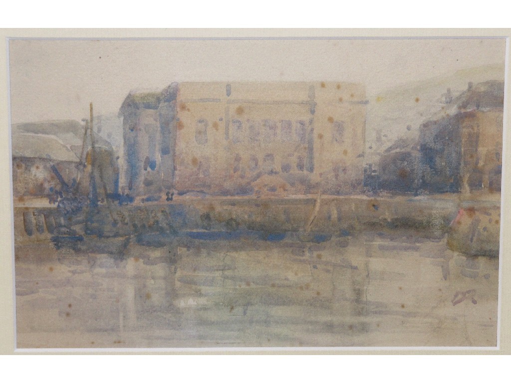 Appraisal: Watercolour dockside scene monogrammed lower right